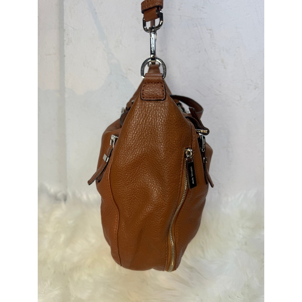 Michael Kors Bedford Brown Pebbled Leather Hobo Shoulder Bag Silver Hardware - Picture 10 of 14